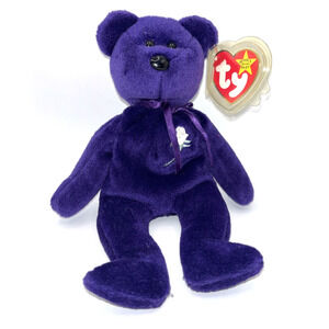 Vintage Ty Beanie Baby Princess Diana Bear 1997 Purple PVC Pellets w Tags